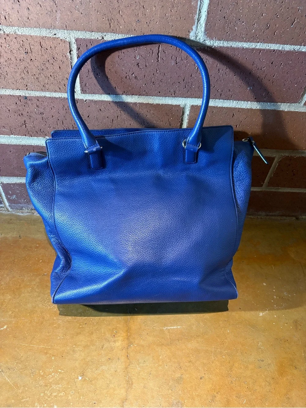 kate spade Blue Pebbled Leather Tote with Front Zip Pocket